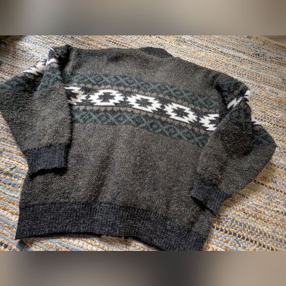 Tejidos Rumiñahui Vtg Wool Cardigan Charcoal Forest Green Southwest Knit Unisex - Picture 9 of 9